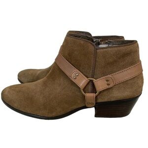 Sam Edelman Phoenix Harness Ankle Bootie Women 9.5 Olive Green Tan Suede Leather